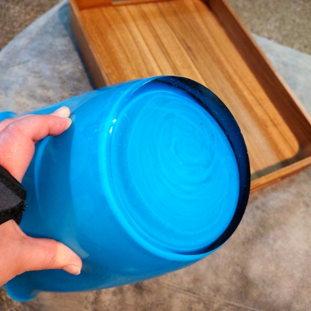 Large Beautiful Vintage MCM Turquoise unique blown glass Murano cased vase RARE - Picture 8 of 11